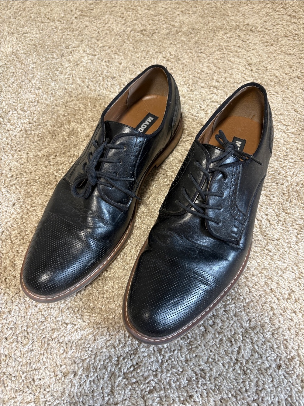 Men's Steve MADDEN Black Leather Dress Shoes - Classic Dress Lace-Up